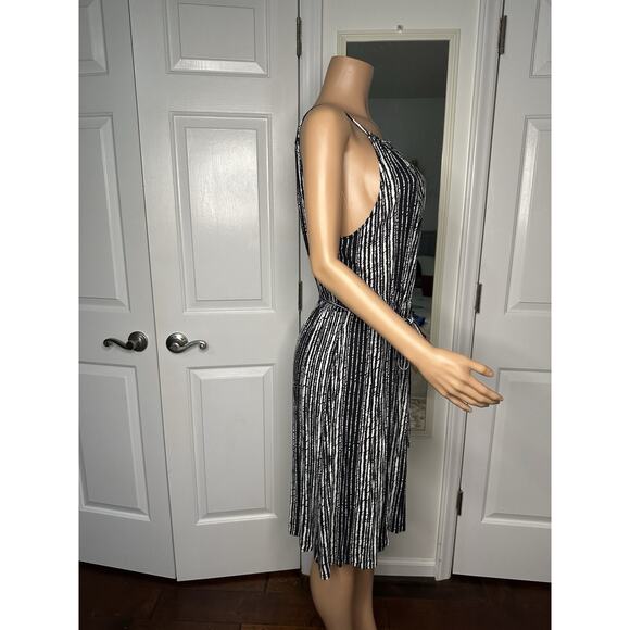 Loft Black White Marina Tie Striped Midi Dress Medium - Picture 4 of 8